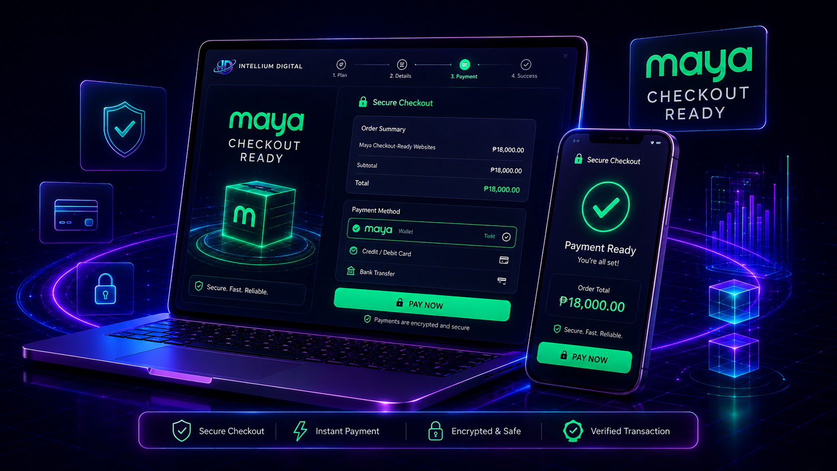 Maya Checkout ready website visual showing secure payment flow and approval-ready interface